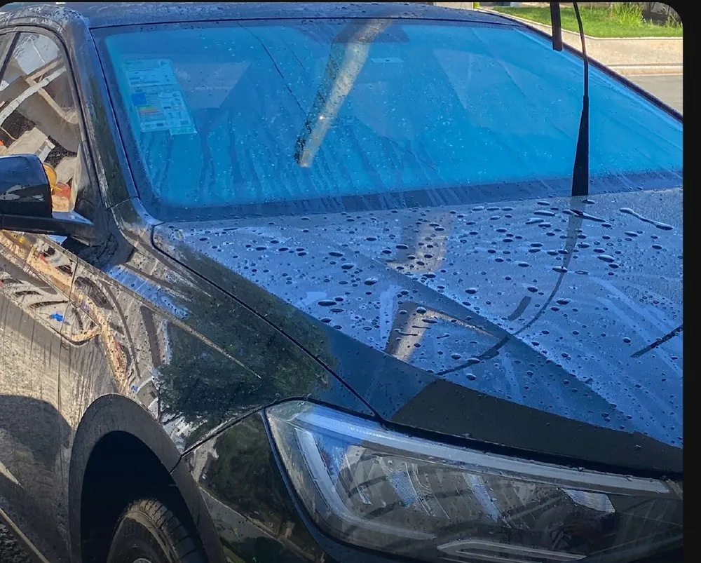 Capô e para-brisa molhados durante a lavagem